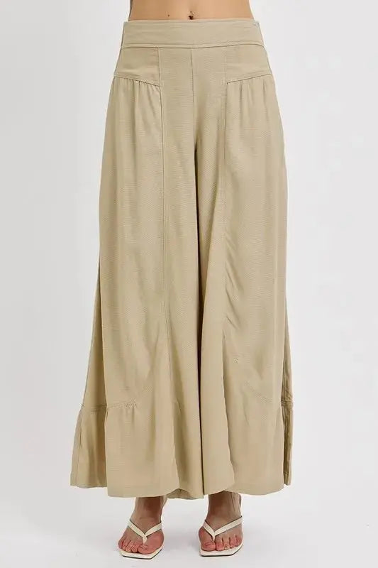 RISEN Shirring Detail Wide Leg Pants for Effortless Style - Love Salve